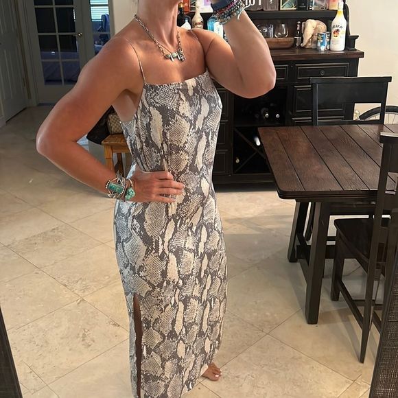 H&M Snake Print Animal Slip Dress Slits Small Midi - Picture 4 of 9